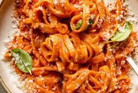 Crispy Pancetta Tagliatelle with Fragrant Basil and Creamy Mozzarella