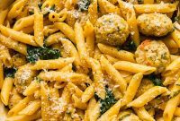 Savory Pumpkin Pasta with Spiced Sausage Meatballs