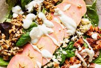 Harvest Spinach Salad with Apple, Bacon, Blue Cheese, and Walnuts