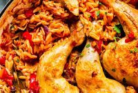 Greek Chicken and Orzo Skillet