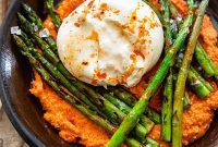 Charred Asparagus with Silken Burrata and Bold Romesco