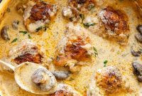 Tangy Cream Braised Chicken and Mushrooms