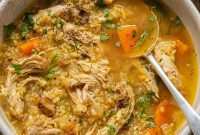 Hearty Chicken, Mushroom, and Bulgur Soup