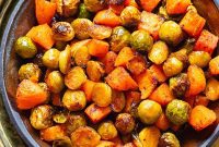 Caramelized Smoky Maple Brussels Sprouts and Sweet Potatoes