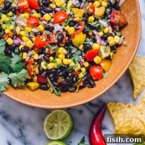 Black Bean, Corn and Tomato Salsa in Brown Bowl