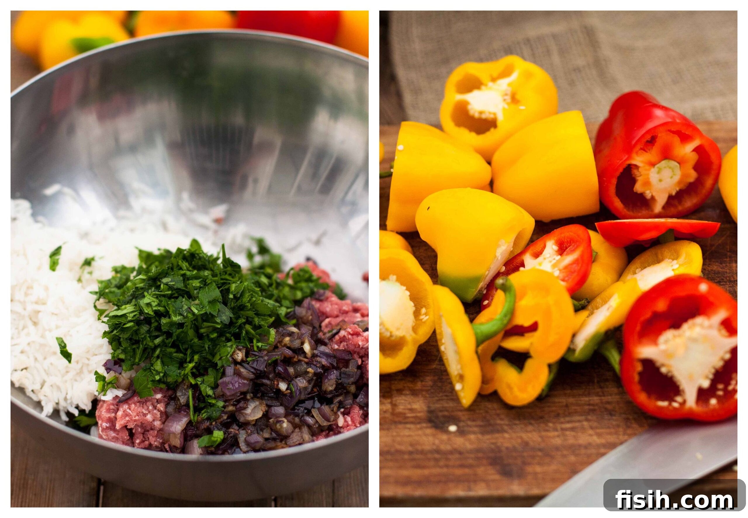 Step-by-step process of making stuffed peppers