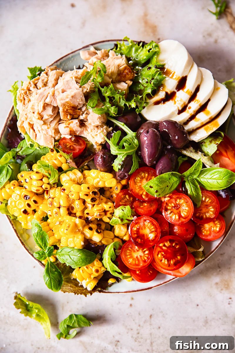 Fresh Italian Tuna Salad with Corn and Mozzarella 4 Italian Corn and Tuna Salad plated beautifully