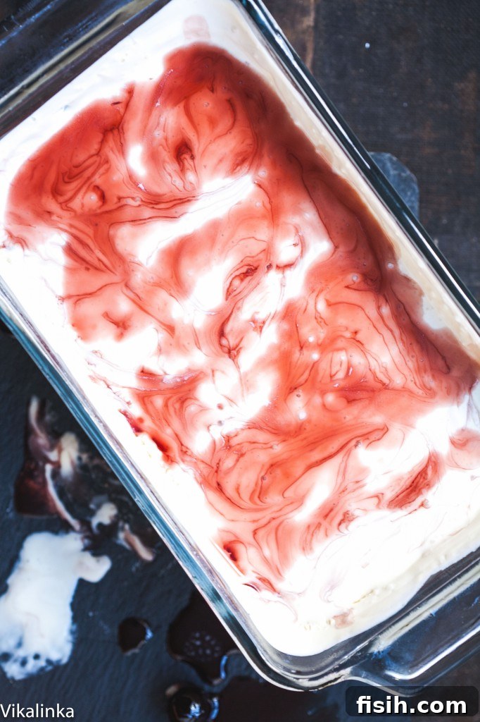 Velvety No-Churn Amarena Gelato 6 Loaf pan filled with swirls of Amarena Gelato