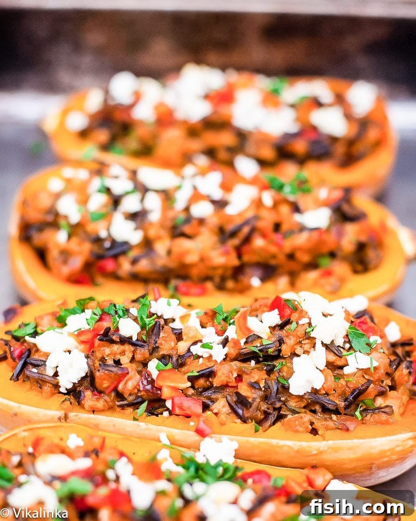 multiple stuffed squashes with turkey and wild rice