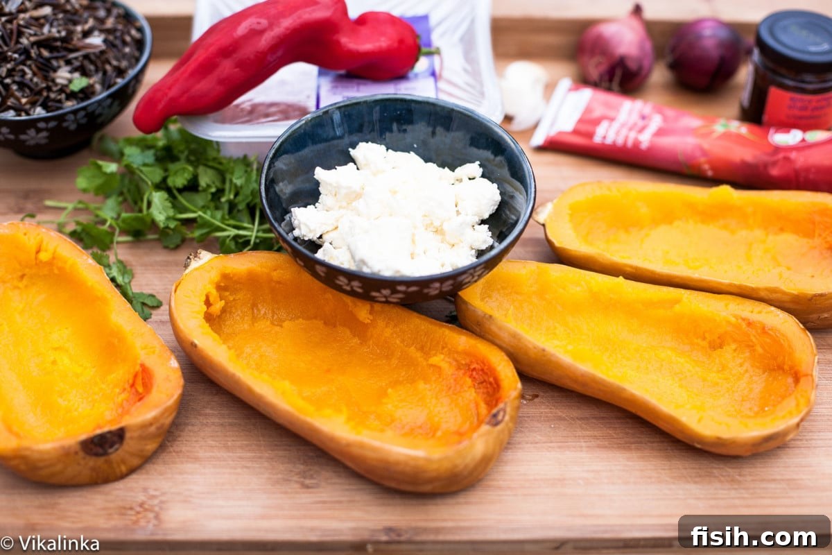 Process shot of stuffed squash ingrediants