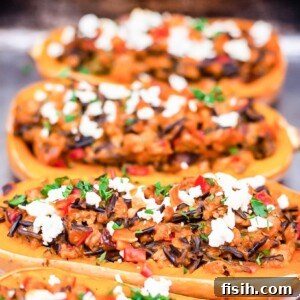multiple stuffed squashes with turkey and wild rice
