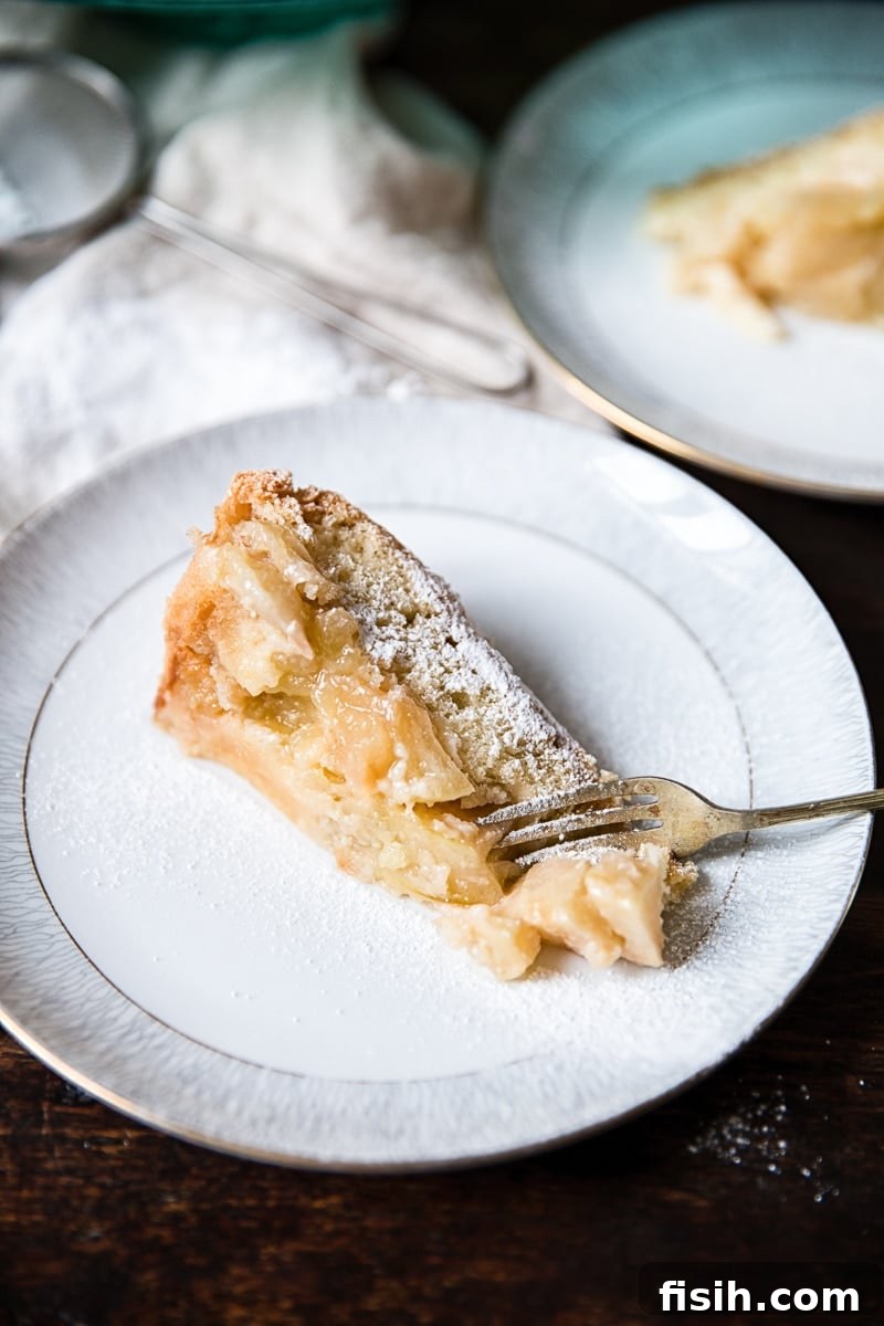 Homestyle Sharlotka Apple Cake 6 A close-up of a beautifully presented slice of Apple Cake Sharlotka on a plate, ready to be enjoyed.