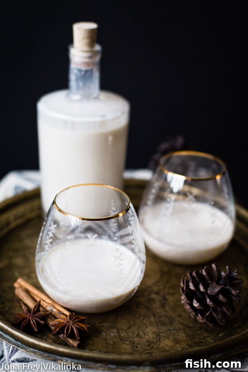 Handcrafted Holiday Eggnog 4 Egg nog on a platter with pine cone
