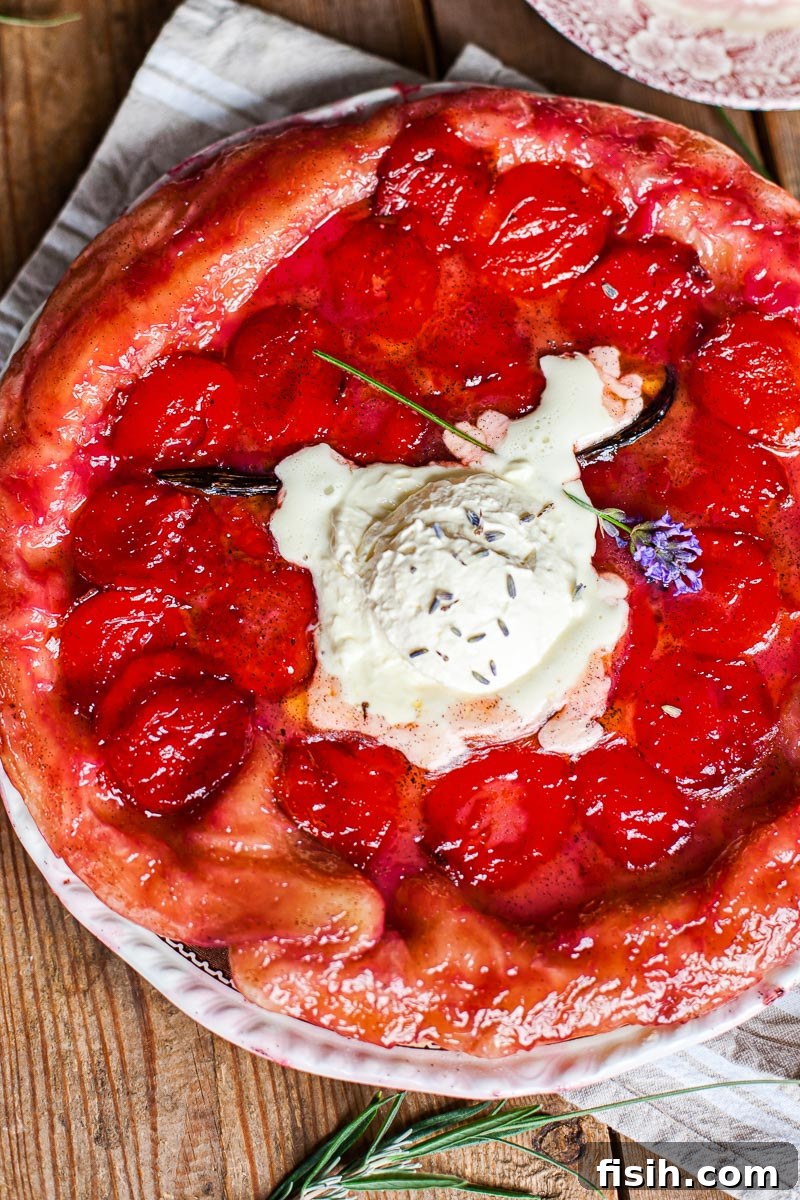 top down view of plum tarte tatin
