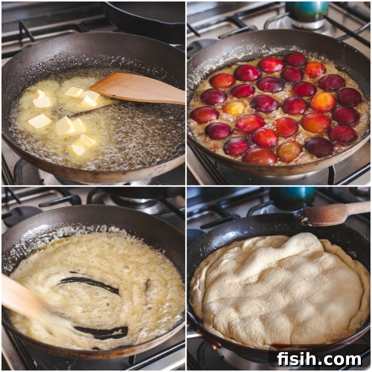 4 stages of making Plum Tarte Tatin