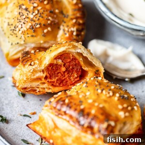 Close up of chorizo rolls with one opened up