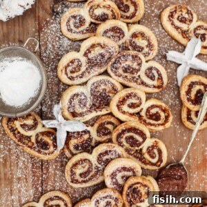 Top-down view of beautifully swirled Nutella and Hazelnut Palmiers, ready to be enjoyed.