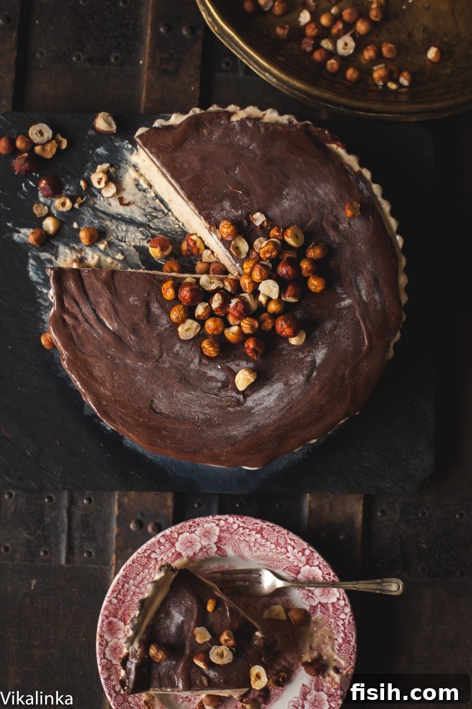 An overhead view of the Autumn Mississippi Mud Pie, showcasing its rich chocolate crust and creamy filling, with a slice removed.