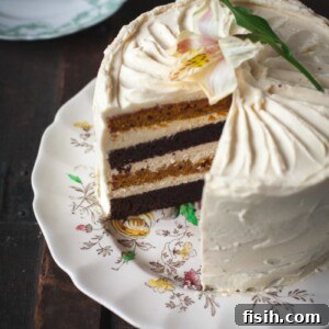 Angled view of the cake with slice removed, ready to be enjoyed.