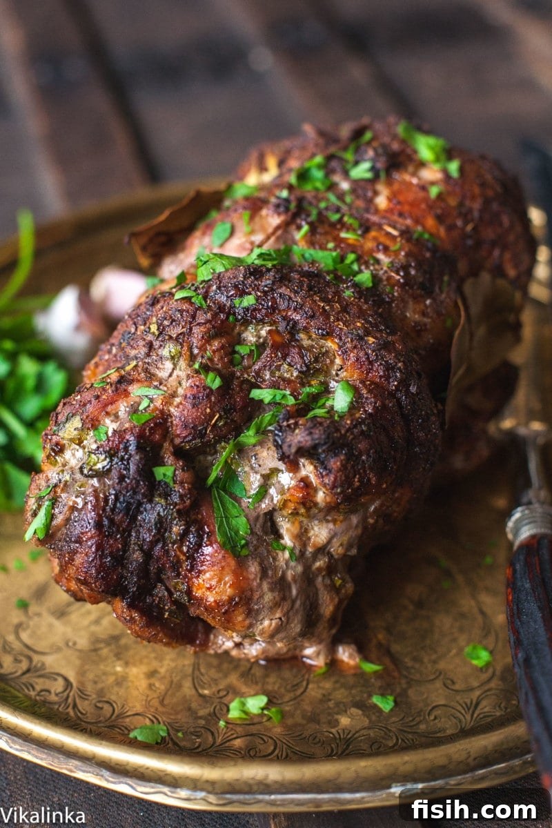 Side view of Aromatic spiced pork on platter