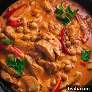 chicken chickpea paprikash in cast iron pan