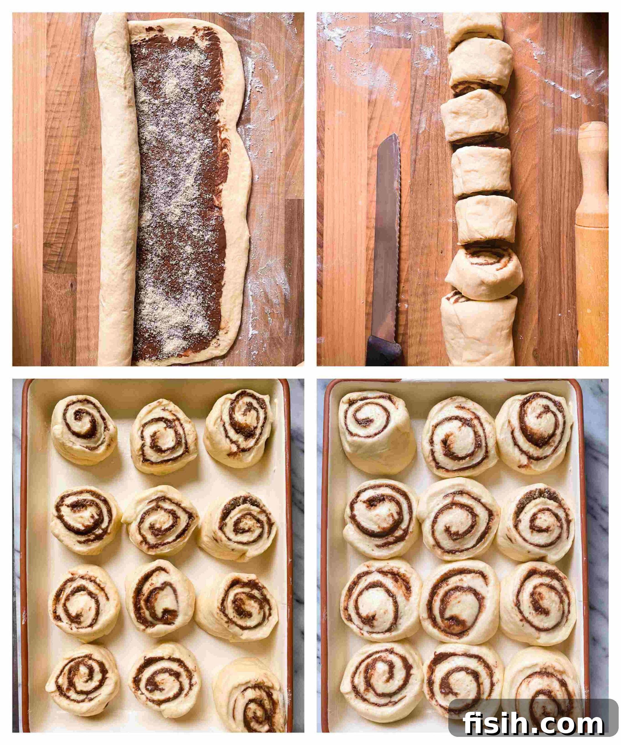 Further process images showing Nutella rolls being assembled