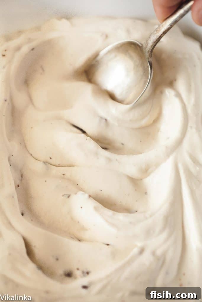 Close view of ice cream with spoon