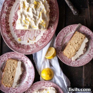 Zesty Lemon Ricotta Cloud Cake with Tangy Cream Cheese Frosting 7 Lemon Ricotta Loaf Cake with a mound of Cream Cheese Frosting.