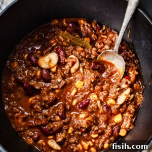 Ultimate Texas Chili 6 top down view of chili in a pot