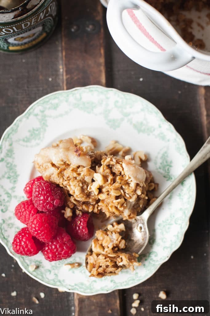 Spiced Pear Baked Oatmeal, showing the texture and pear slices