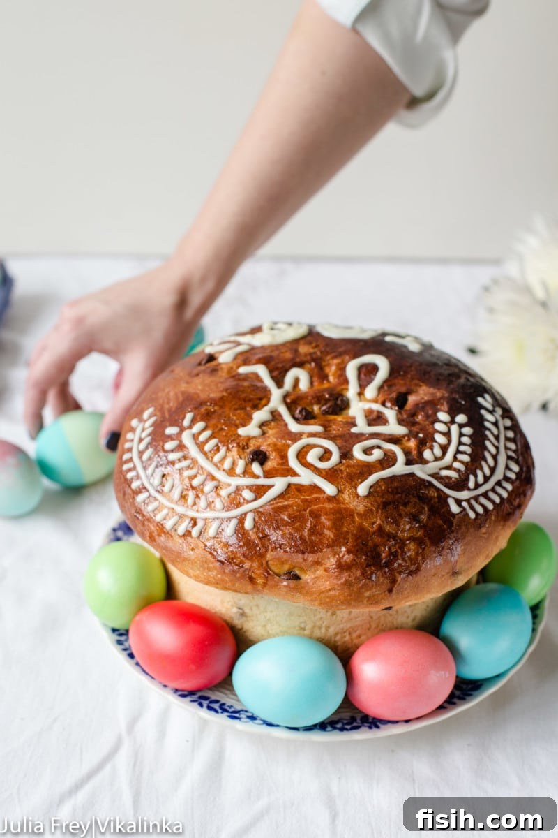 Piping traditional designs on Russian Easter Bread Kulich