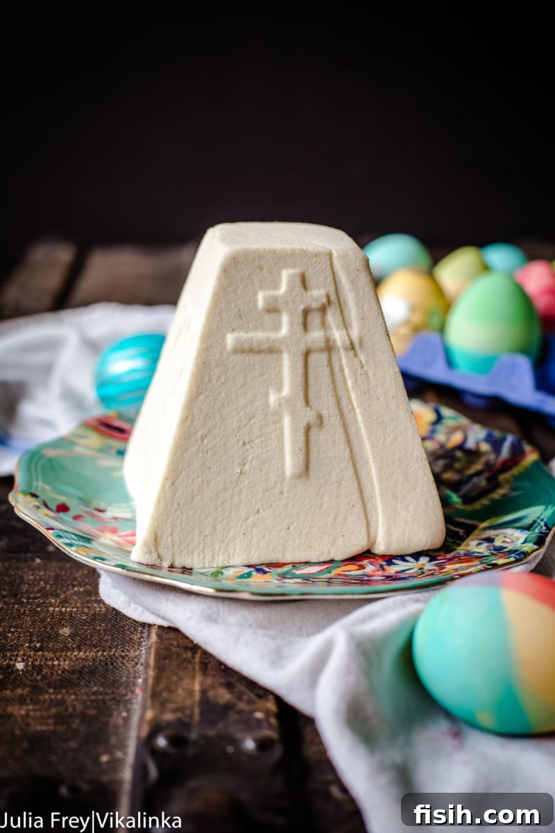Authentic Russian Easter sweet cheese pudding Paskha from a traditional mold