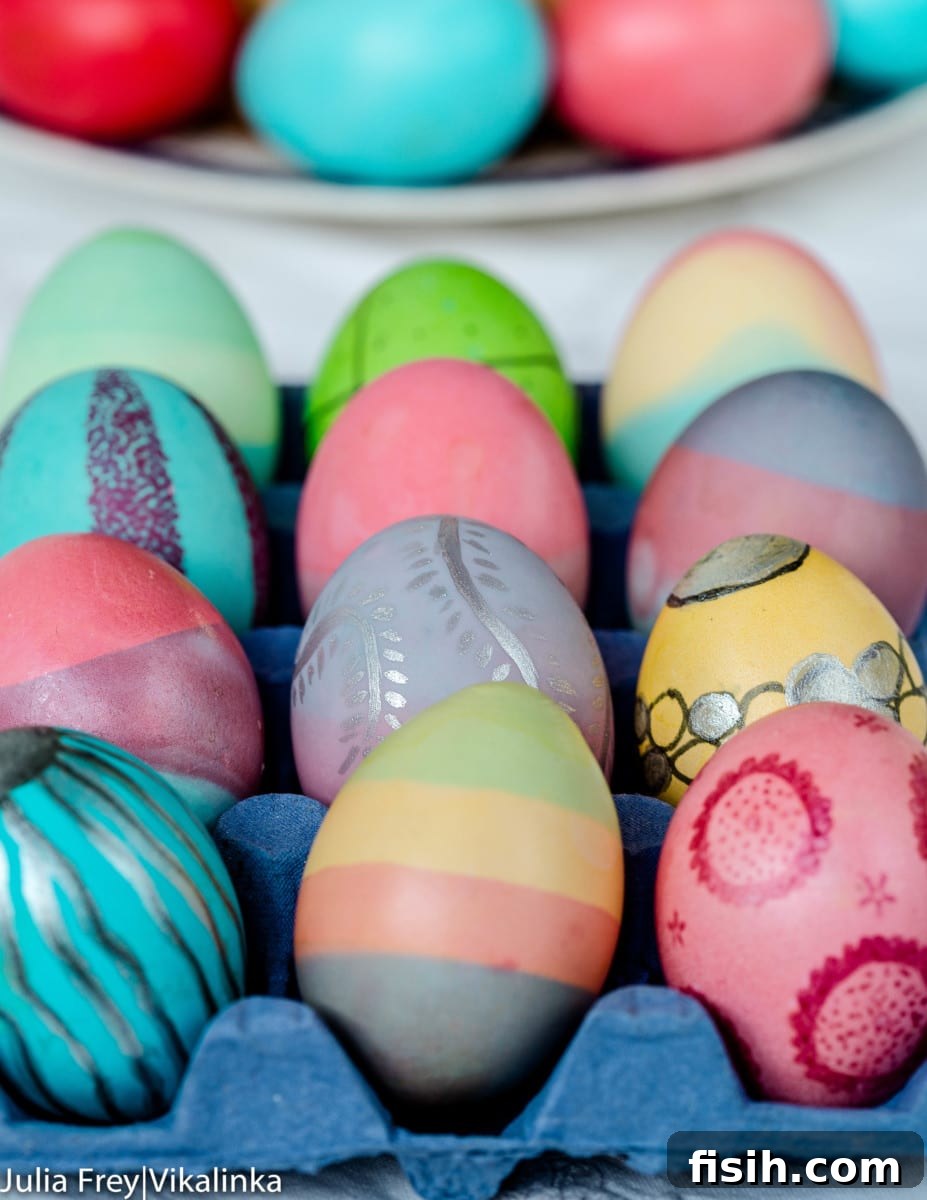 Artistically decorated Easter eggs by hand