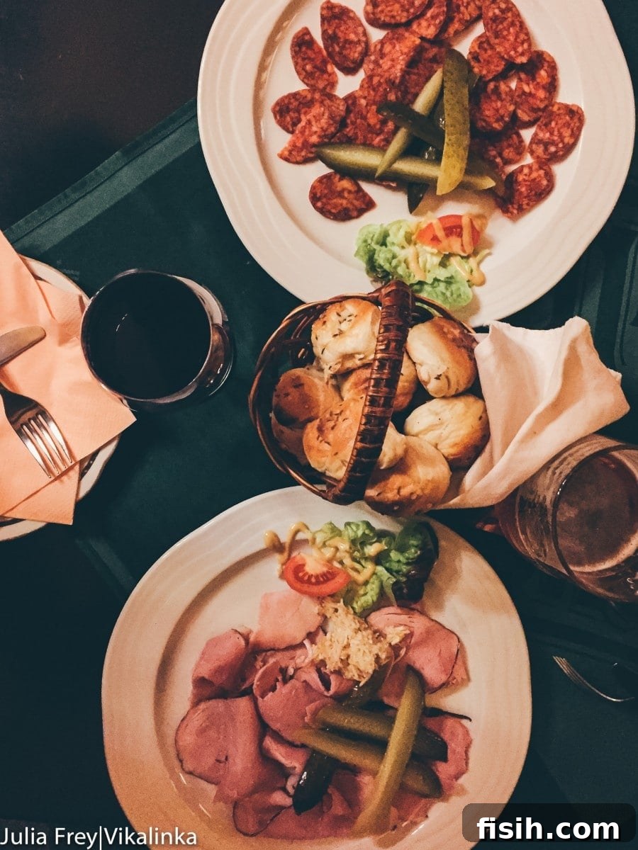 Delicious Czech meal served on a plate in a Prague restaurant