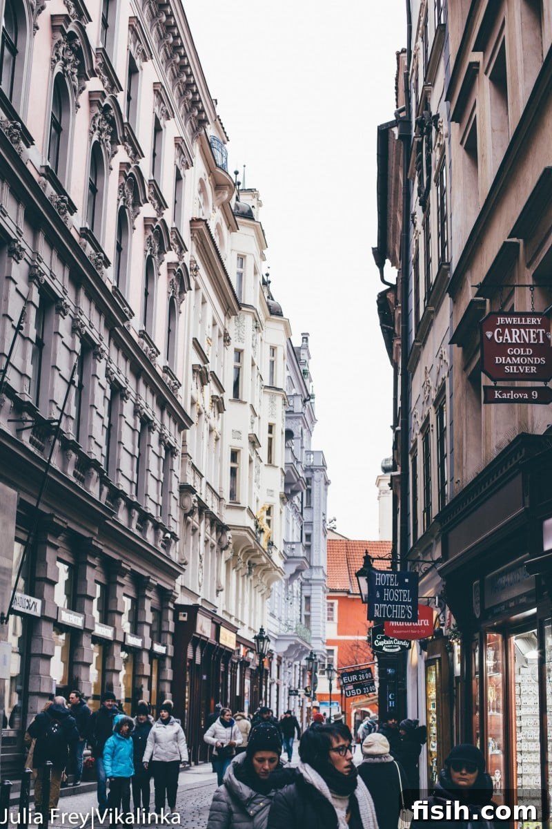 Detailed shot of ornate building facade in Prague