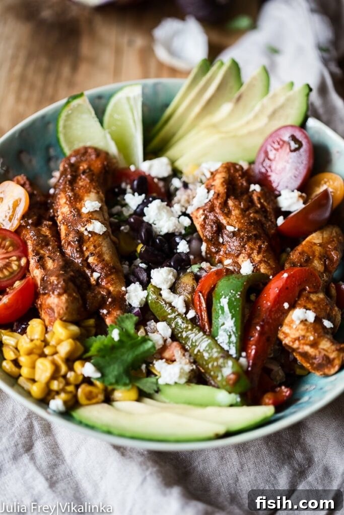 Fiesta Chicken Fajita Bowl 2 Chicken Fajita Bowl on a tablecloth
