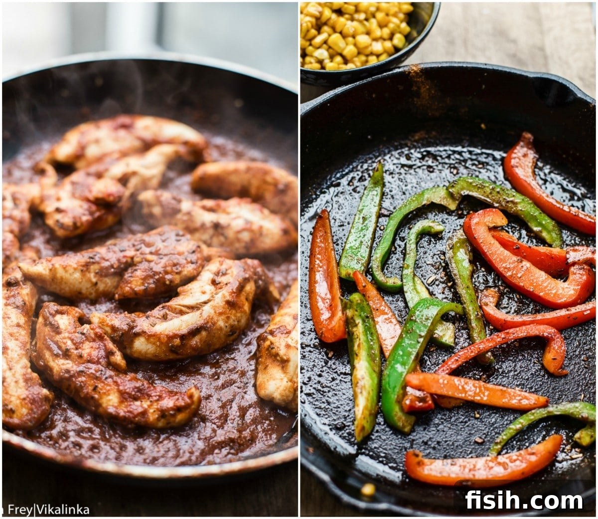 Fiesta Chicken Fajita Bowl 6 Process shots showing the cooking of ingredients