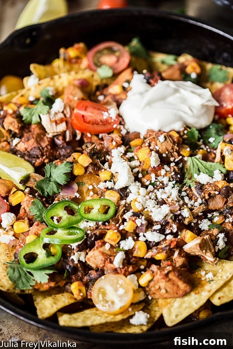 Chicken Chilaquiles with Warm Sweet Corn Salsa 3 Cast iron pan with the dish