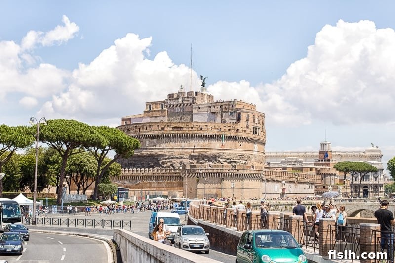 Castel Sant’Angelo, an iconic cylindrical building with a rich history, standing proudly by the Tiber River