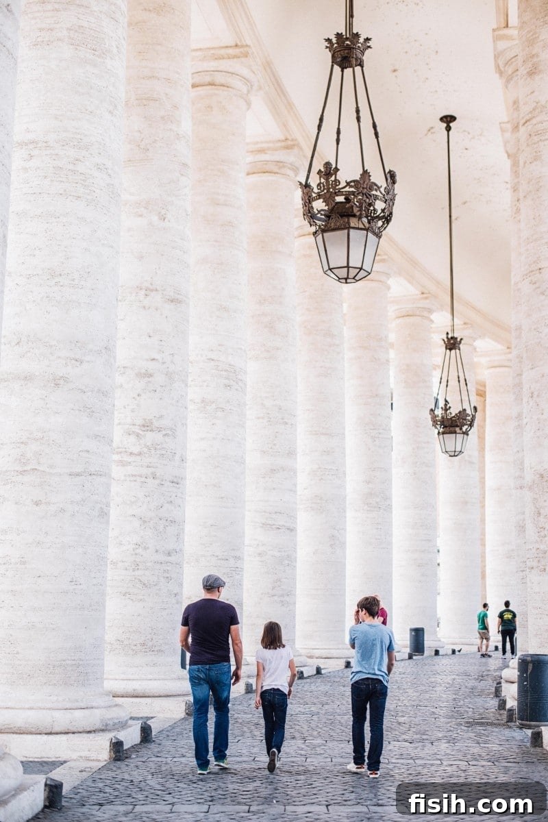 The impressive colonnade at St. Peter's Basilica, wrapping around the iconic square