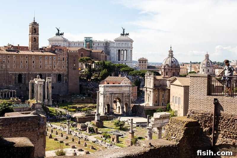 An expansive view looking over the Roman Forum, revealing the ancient heart of the city's political and social life