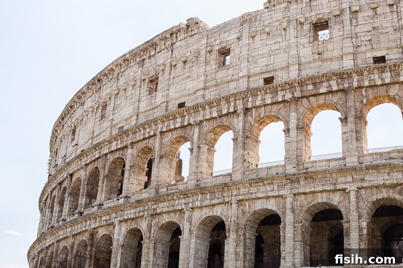 The impressive exterior of the Colosseum, Rome's iconic ancient amphitheater