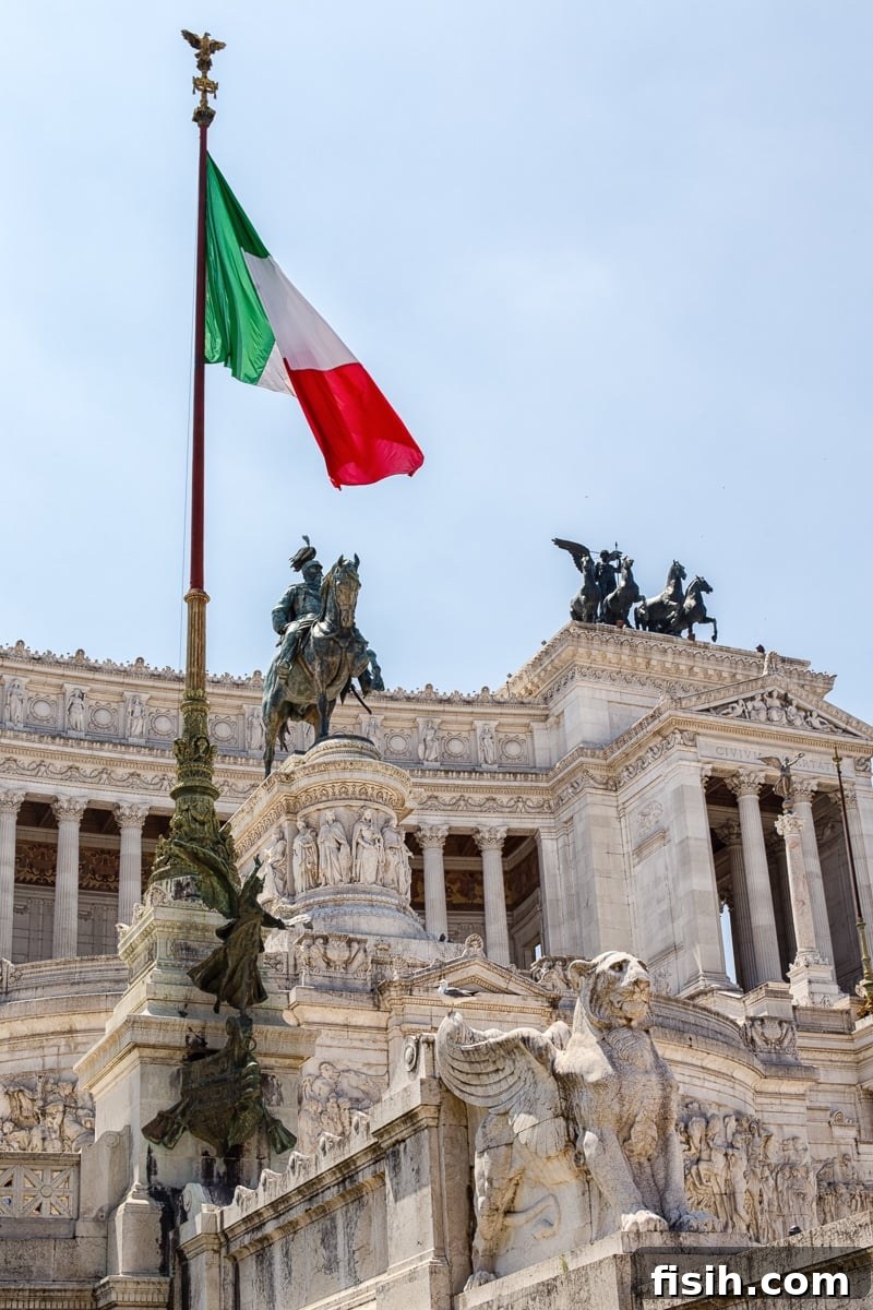 The grand Altar of the Fatherland, a prominent national monument in Rome