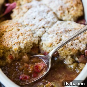 Rhubarb cobbler in a pan