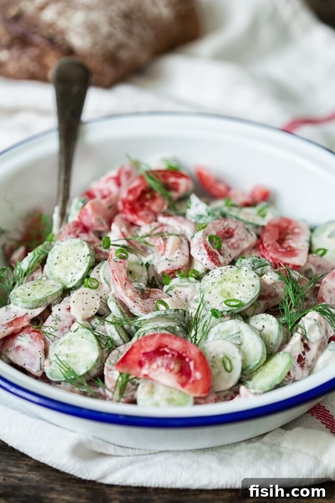 Vibrant Summer Tomato and Cucumber Salad with Dill Dressing