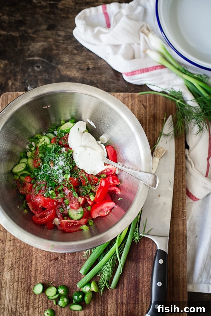 Close-up of Fresh Summer Tomato and Cucumber Salad
