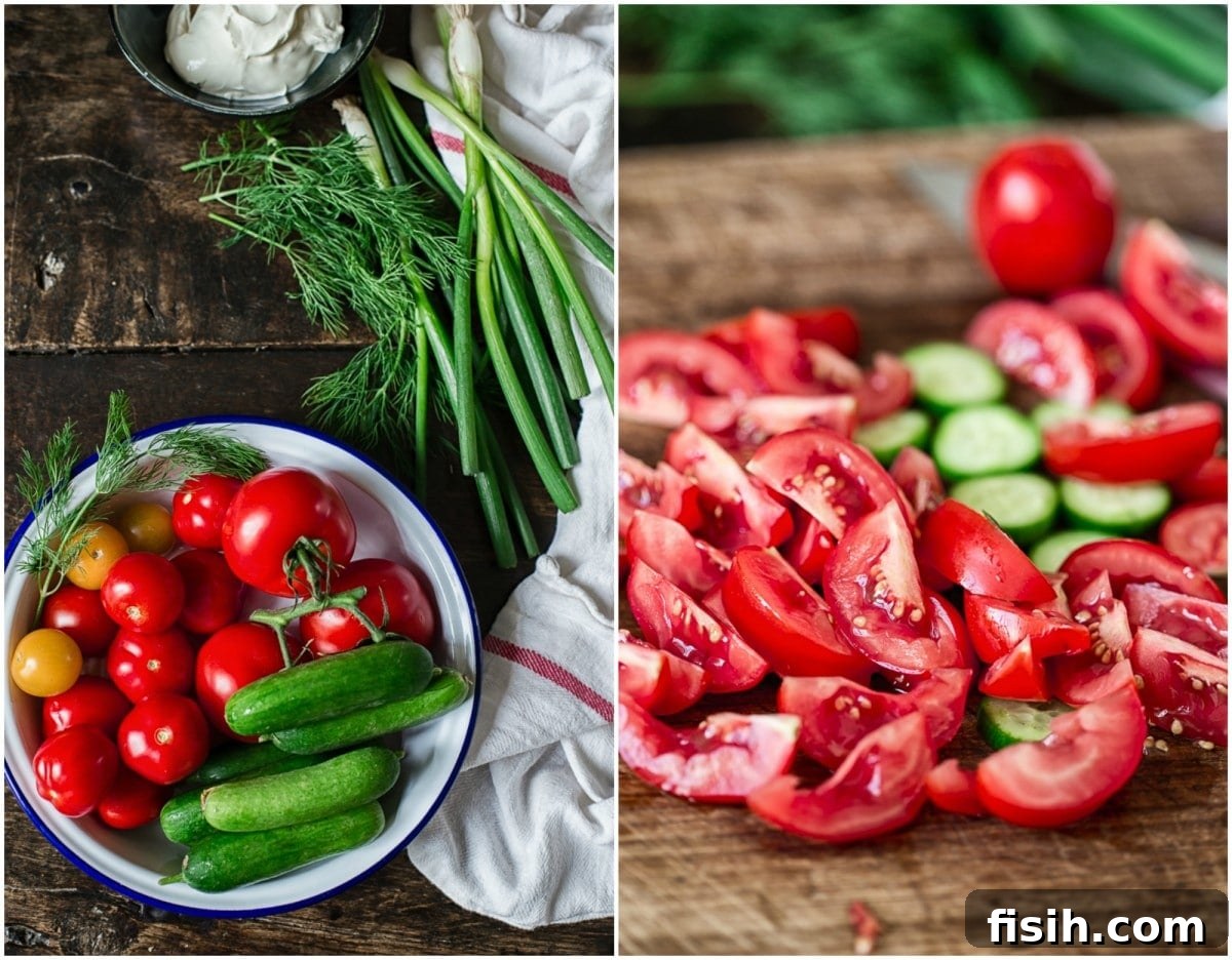 Freshly Sliced Tomatoes and Cucumbers for Salad