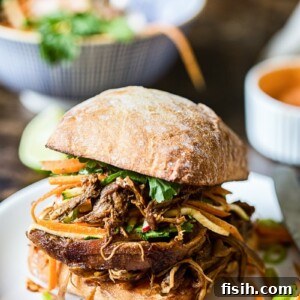 Fusion Pulled Pork Sandwiches with Zesty Root Vegetable Slaw 8 Asian pulled pork buns with carrot, zucchini and radish slaw