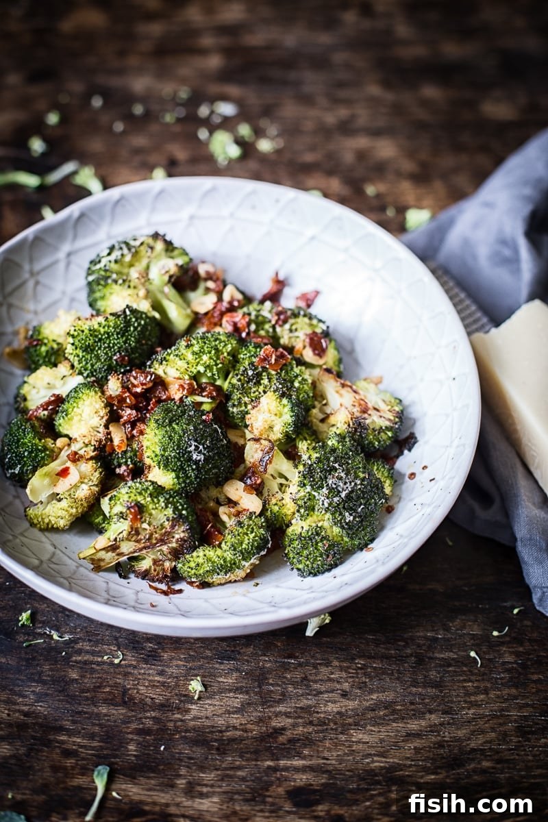 Roasted Parmesan Broccoli with Sun-Dried Tomatoes, Garlic and Chillies