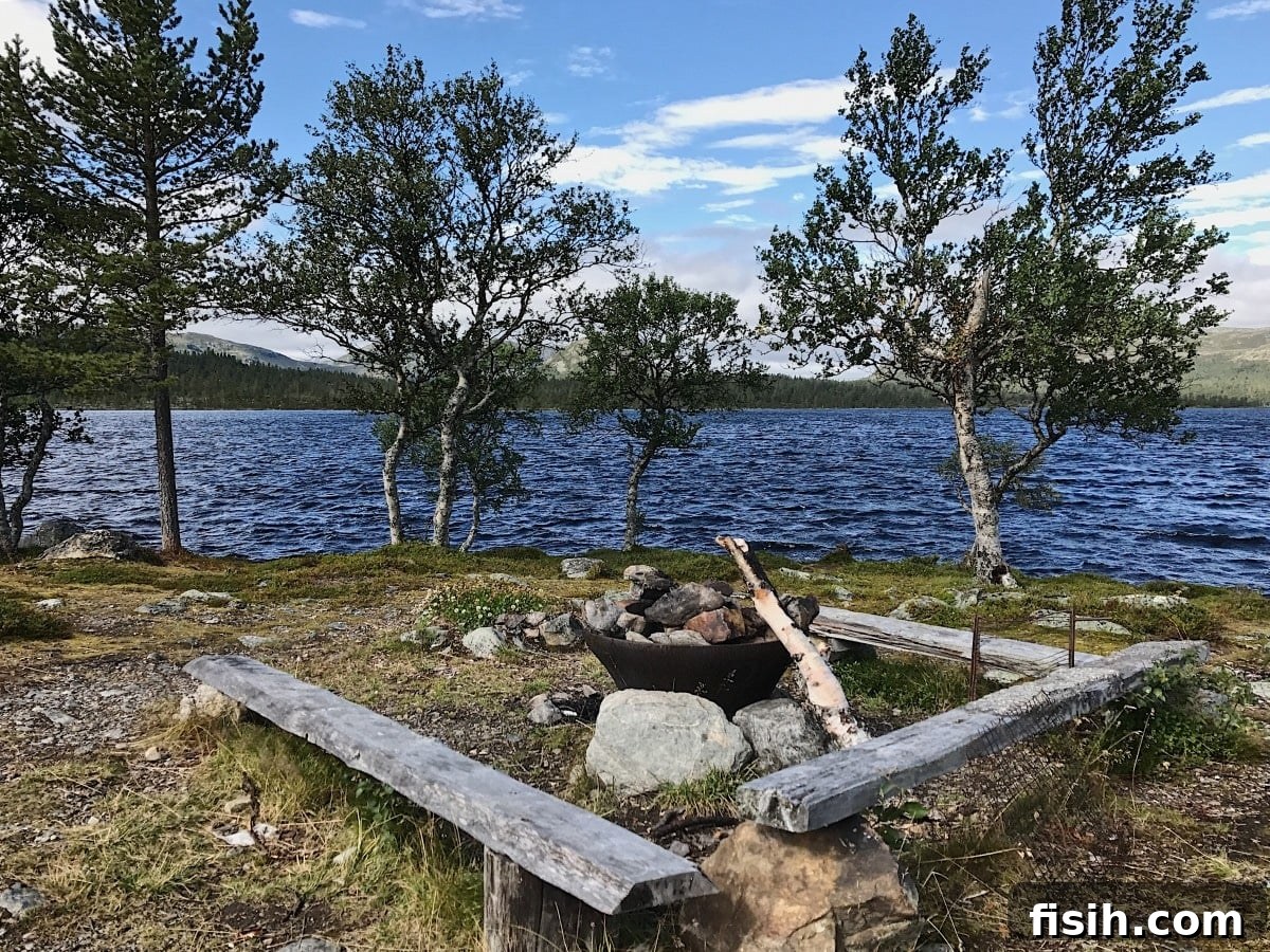 Family enjoying a lakeside firepit in Sweden